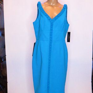 Dress, Turquoise, Size 14 ,Sleeveless, Waistband, Zipper back, Silk Trim Scallop